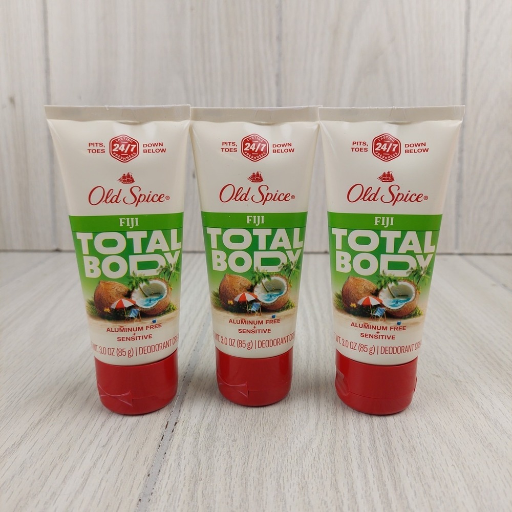 Old Spice Total Body Deodorant Cream Mens 3pk 3oz Fiji Coconut Aluminum Free